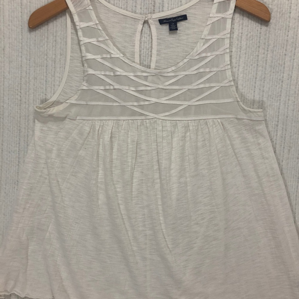 American Eagle Outfitters White Lattice Mesh Sleeveless Babydoll Top Small